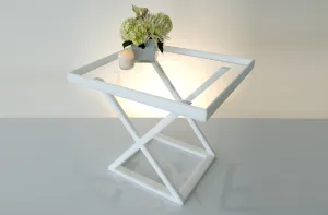 Revolver Occasional Table in White with Clear Tabletop