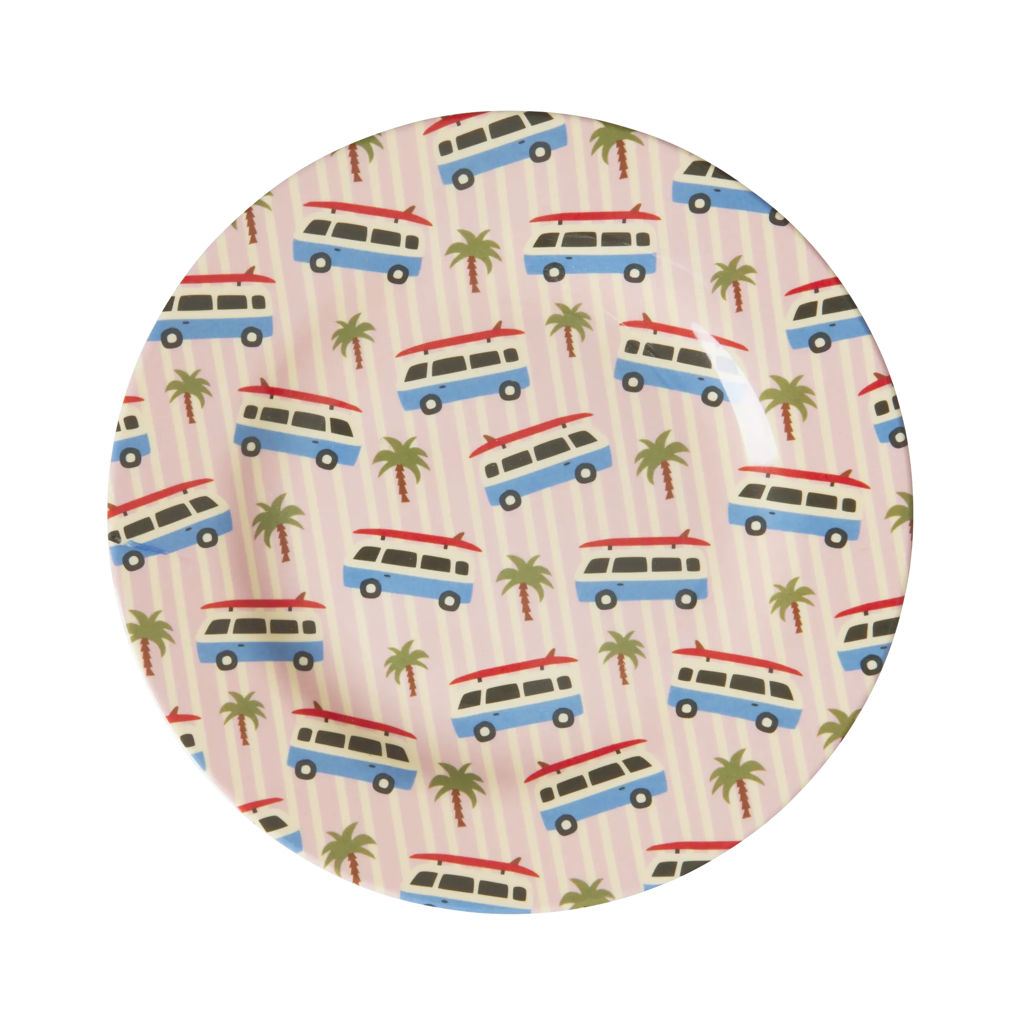 Round Side Plate - Soft Pink - Pink Cars Print