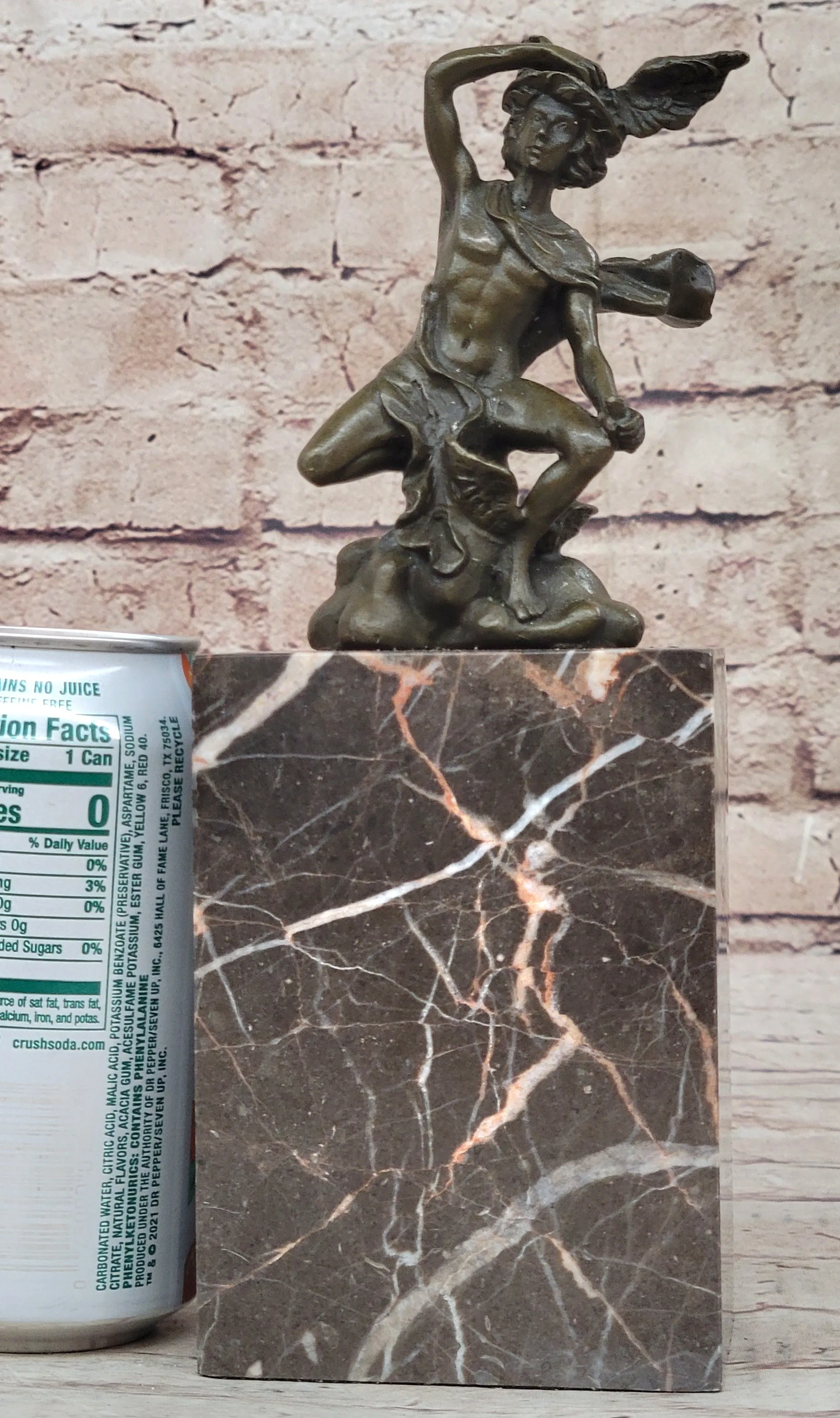 Signed BRONZE STATUE OF FLYING MERCURY SCULPTURE MARBLE FIGURINE BOOKEND