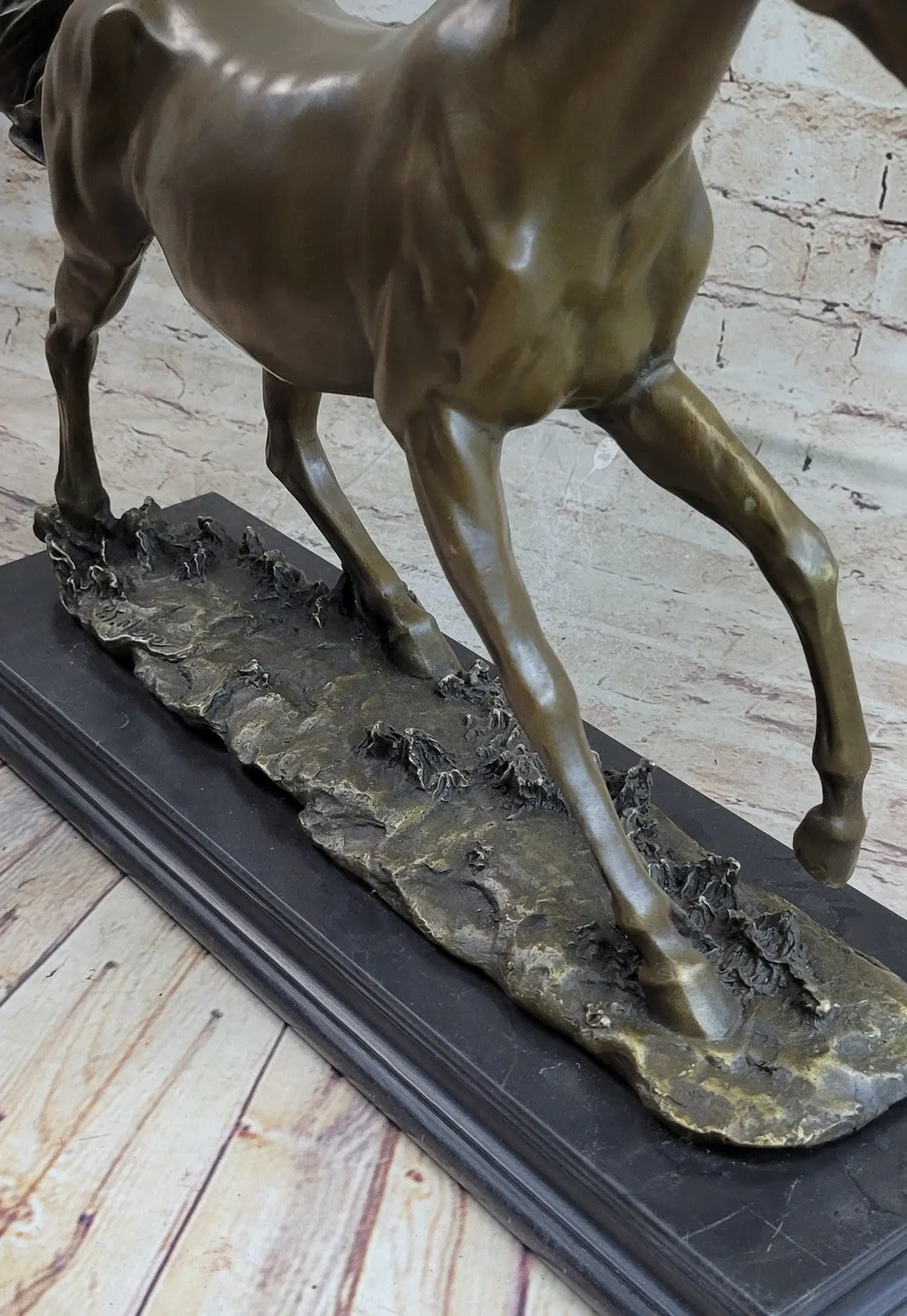 SIGNED: MENE, WILD RACING STALLION HORSE BRONZE SCULPTURE RUNNING HORSE FIGURE