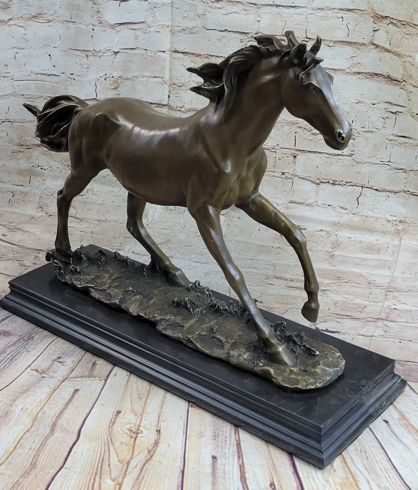 SIGNED: MENE, WILD RACING STALLION HORSE BRONZE SCULPTURE RUNNING HORSE FIGURE