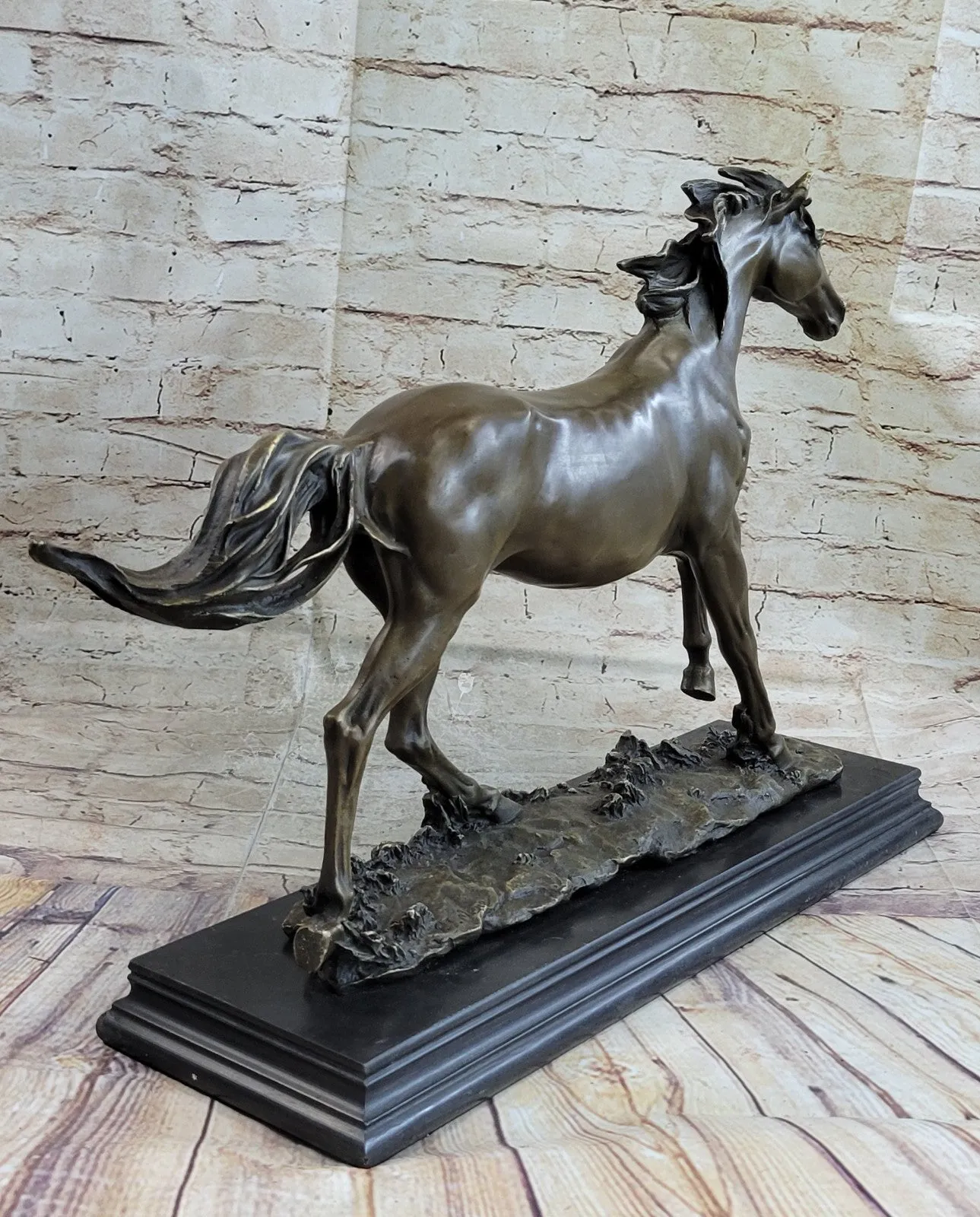 SIGNED: MENE, WILD RACING STALLION HORSE BRONZE SCULPTURE RUNNING HORSE FIGURE