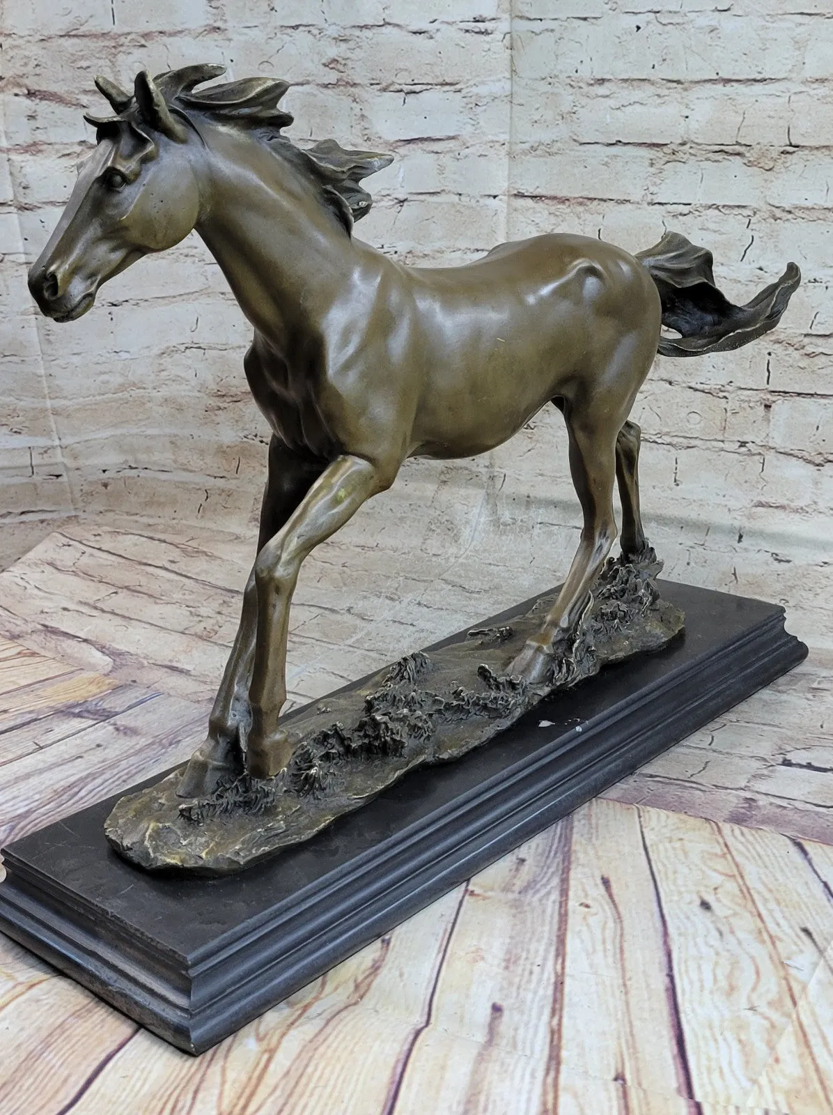 SIGNED: MENE, WILD RACING STALLION HORSE BRONZE SCULPTURE RUNNING HORSE FIGURE