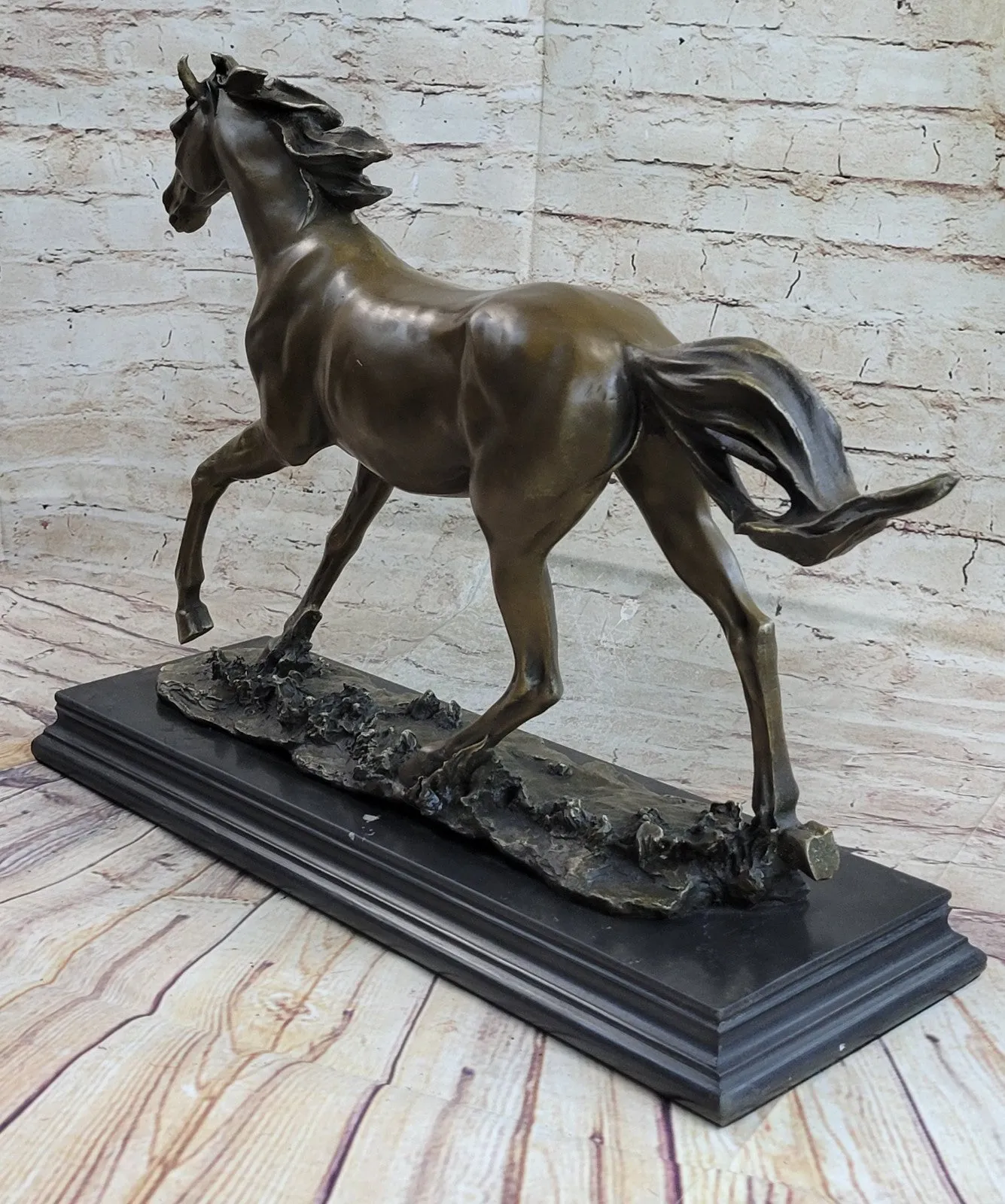 SIGNED: MENE, WILD RACING STALLION HORSE BRONZE SCULPTURE RUNNING HORSE FIGURE