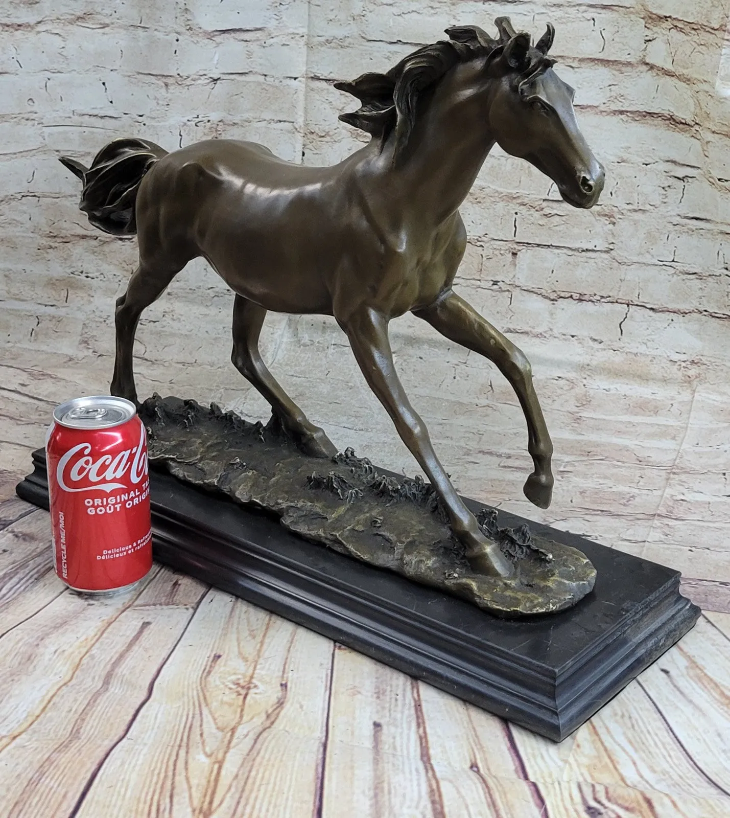 SIGNED: MENE, WILD RACING STALLION HORSE BRONZE SCULPTURE RUNNING HORSE FIGURE