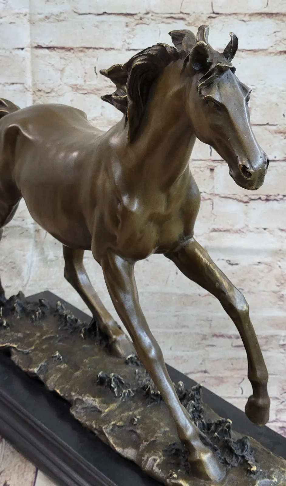 SIGNED: MENE, WILD RACING STALLION HORSE BRONZE SCULPTURE RUNNING HORSE FIGURE