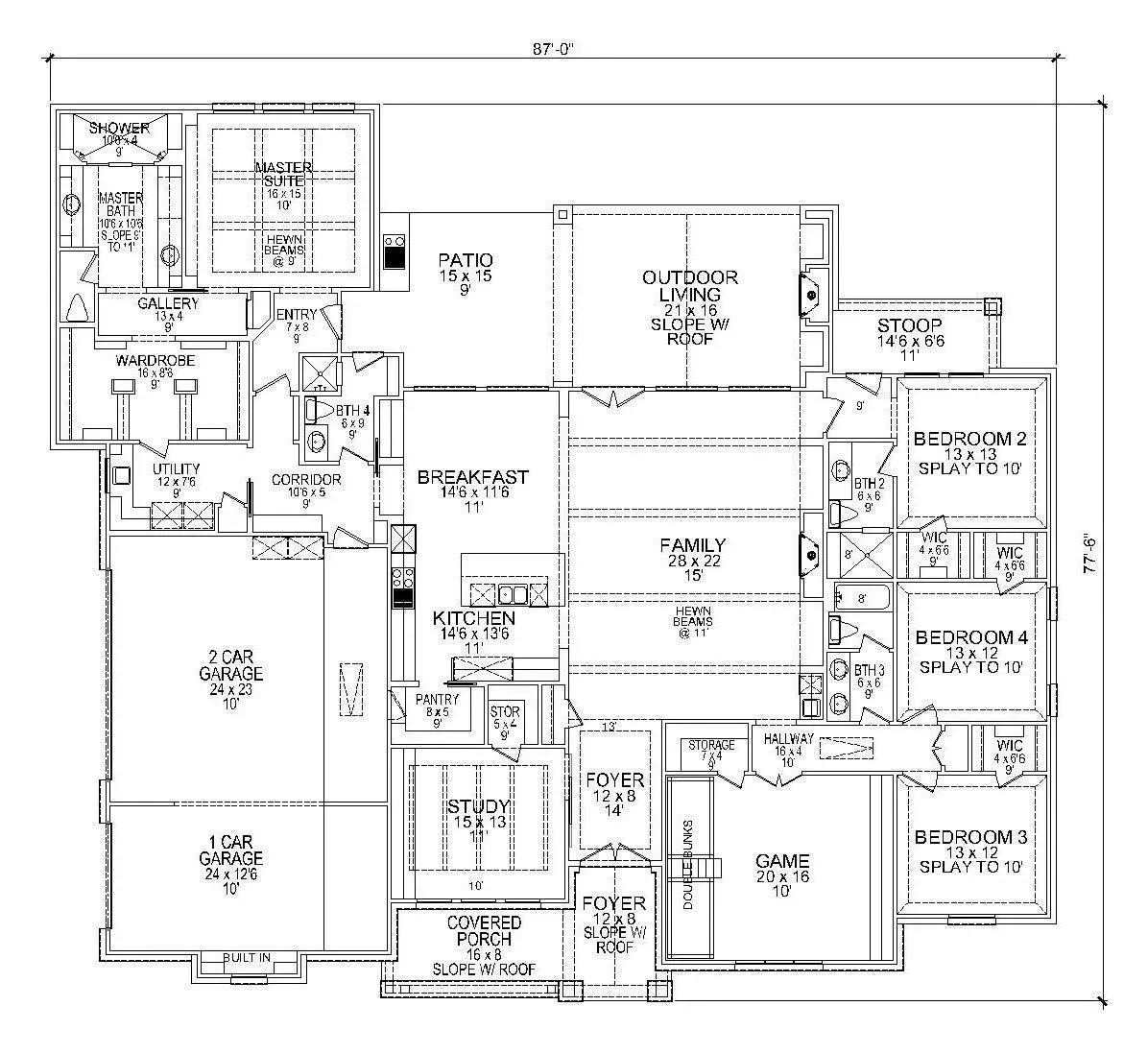 Spacious Four-Bedroom Home Plan with Useful Amenities