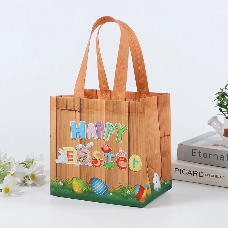 StoBag Easter Laminated Non Woven Tote Bags Easter Egg Hunting Party Reusable Eco-friendly Gift Wrapping Suppliy Wholesale 12pcs