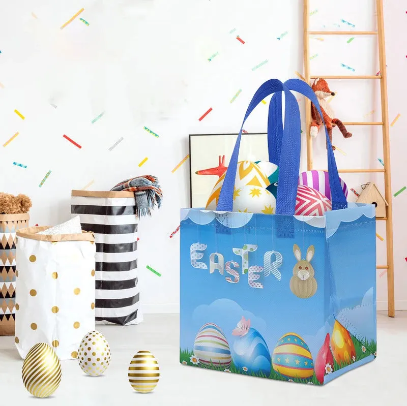 StoBag Easter Laminated Non Woven Tote Bags Easter Egg Hunting Party Reusable Eco-friendly Gift Wrapping Suppliy Wholesale 12pcs