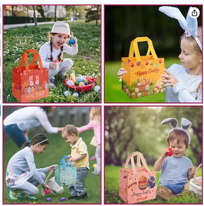 StoBag Easter Laminated Non Woven Tote Bags Easter Egg Hunting Party Reusable Eco-friendly Gift Wrapping Suppliy Wholesale 12pcs