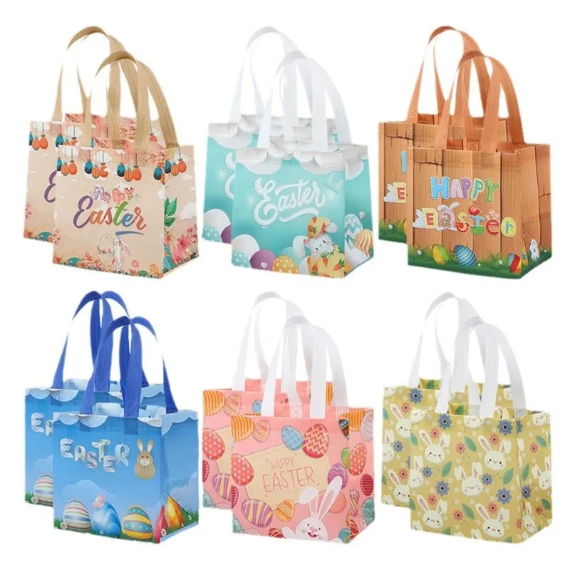 StoBag Easter Laminated Non Woven Tote Bags Easter Egg Hunting Party Reusable Eco-friendly Gift Wrapping Suppliy Wholesale 12pcs