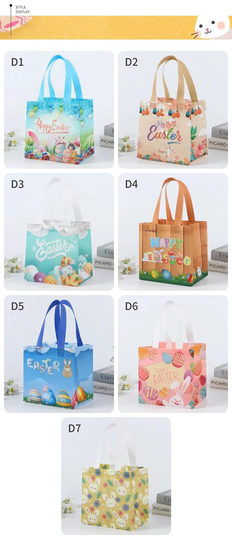 StoBag Easter Laminated Non Woven Tote Bags Easter Egg Hunting Party Reusable Eco-friendly Gift Wrapping Suppliy Wholesale 12pcs