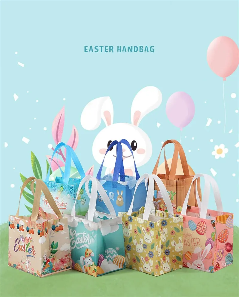 StoBag Easter Laminated Non Woven Tote Bags Easter Egg Hunting Party Reusable Eco-friendly Gift Wrapping Suppliy Wholesale 12pcs