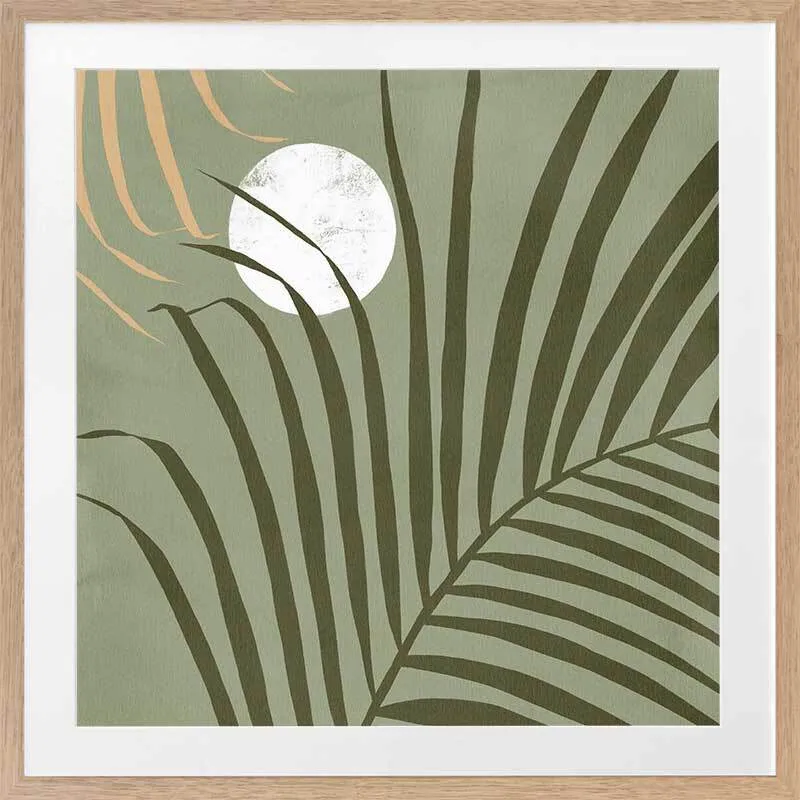 Sunset Palm Green Framed Art Print