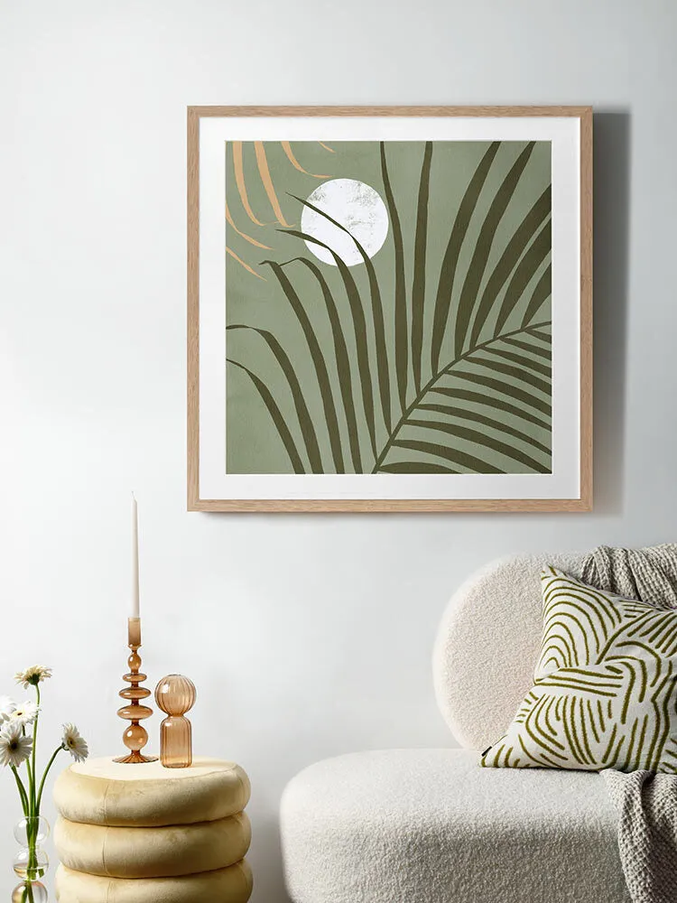 Sunset Palm Green Framed Art Print