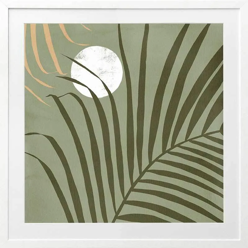 Sunset Palm Green Framed Art Print