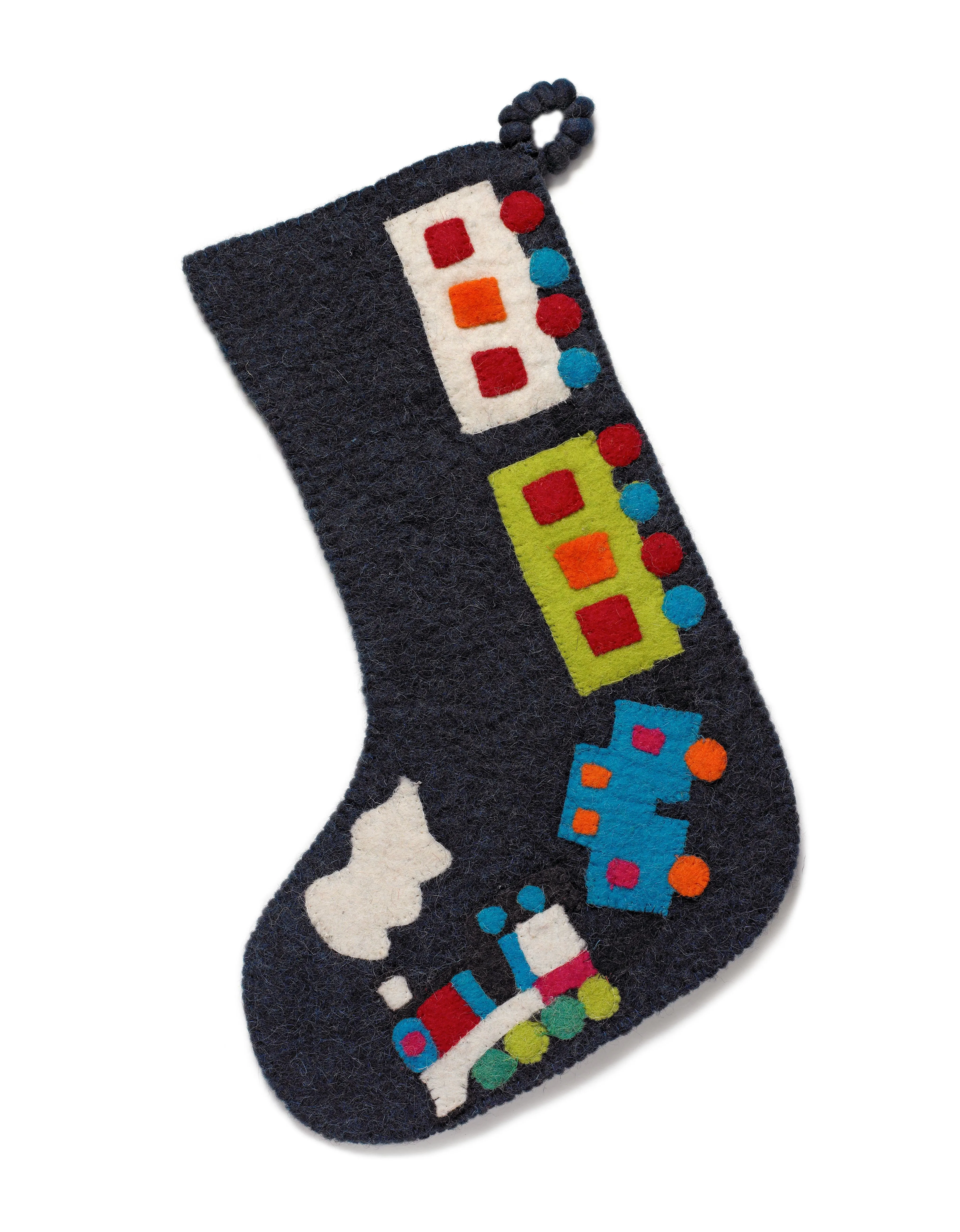 Toy train Christmas stocking- navy blue