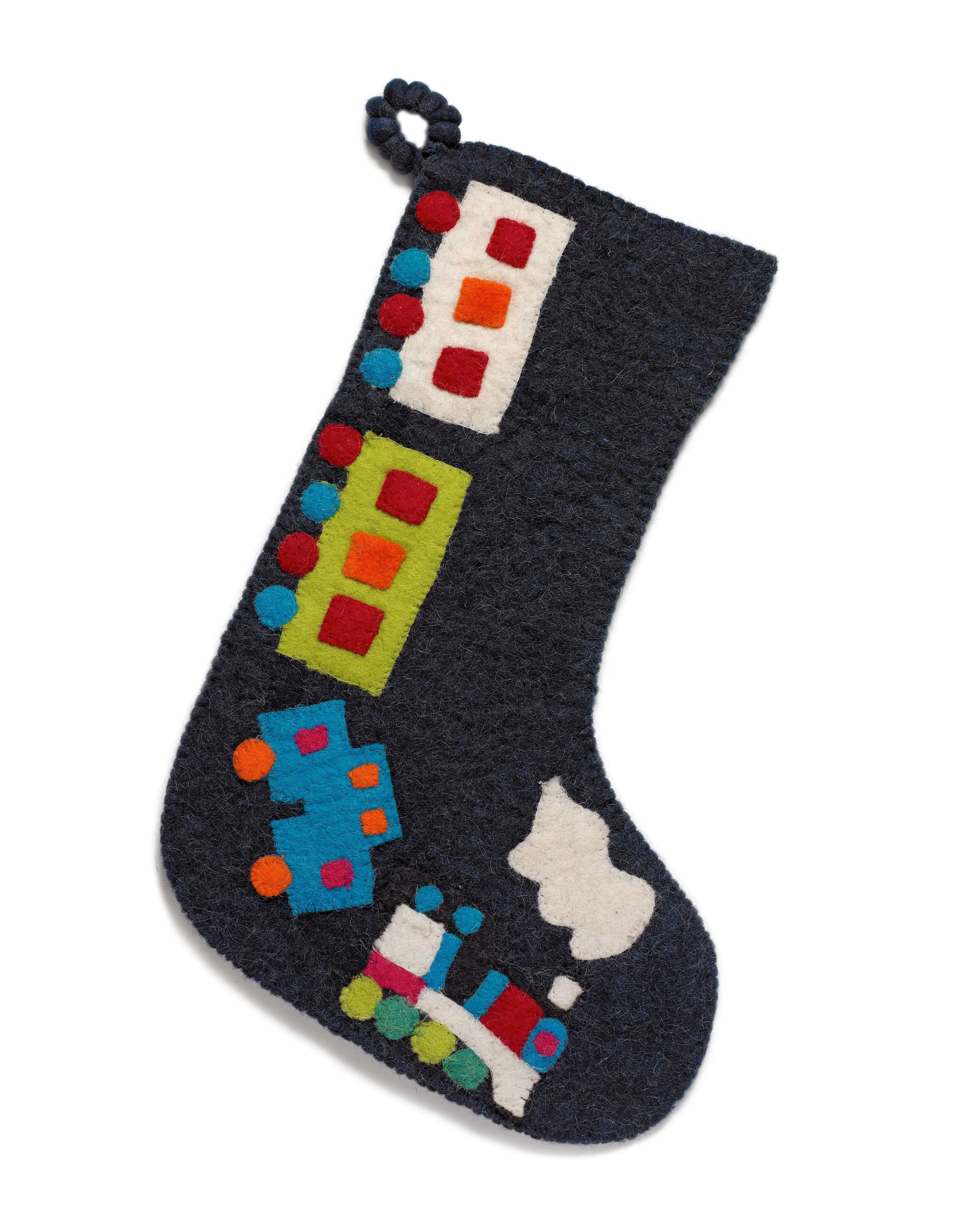 Toy train Christmas stocking- navy blue