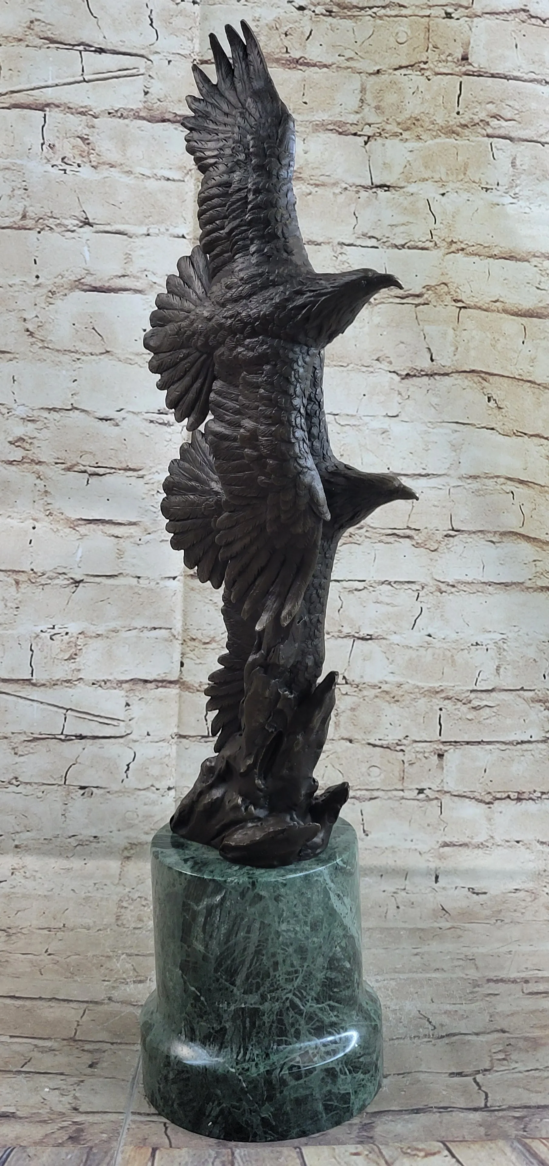 Very Large Original Two Flying Eagle Bronze Sculpture Statue Marble Figurine Art