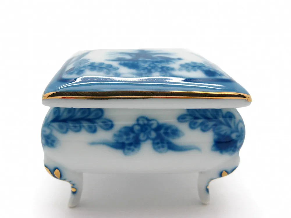 Victorian Antique Square Jewelry Box Delft Blue